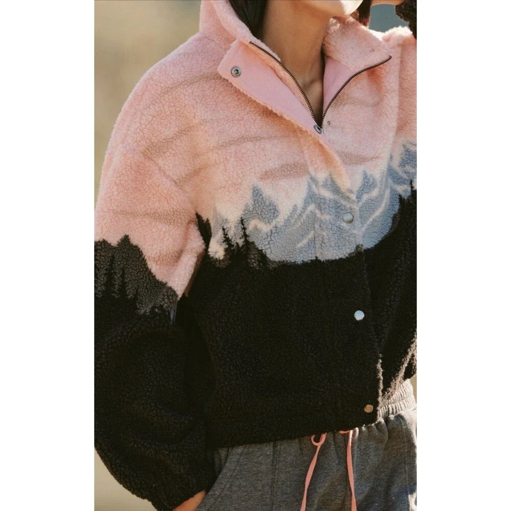 Anthropologie Spiritual Gangster Jacket Pink Amari Sherpa Fleece Cozy Small NWT